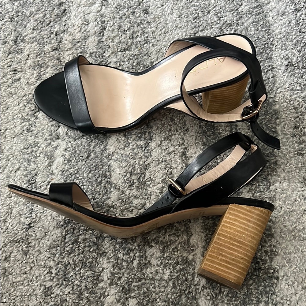 Aldo Black and Tan Heeled Sandals with Chunky Heel